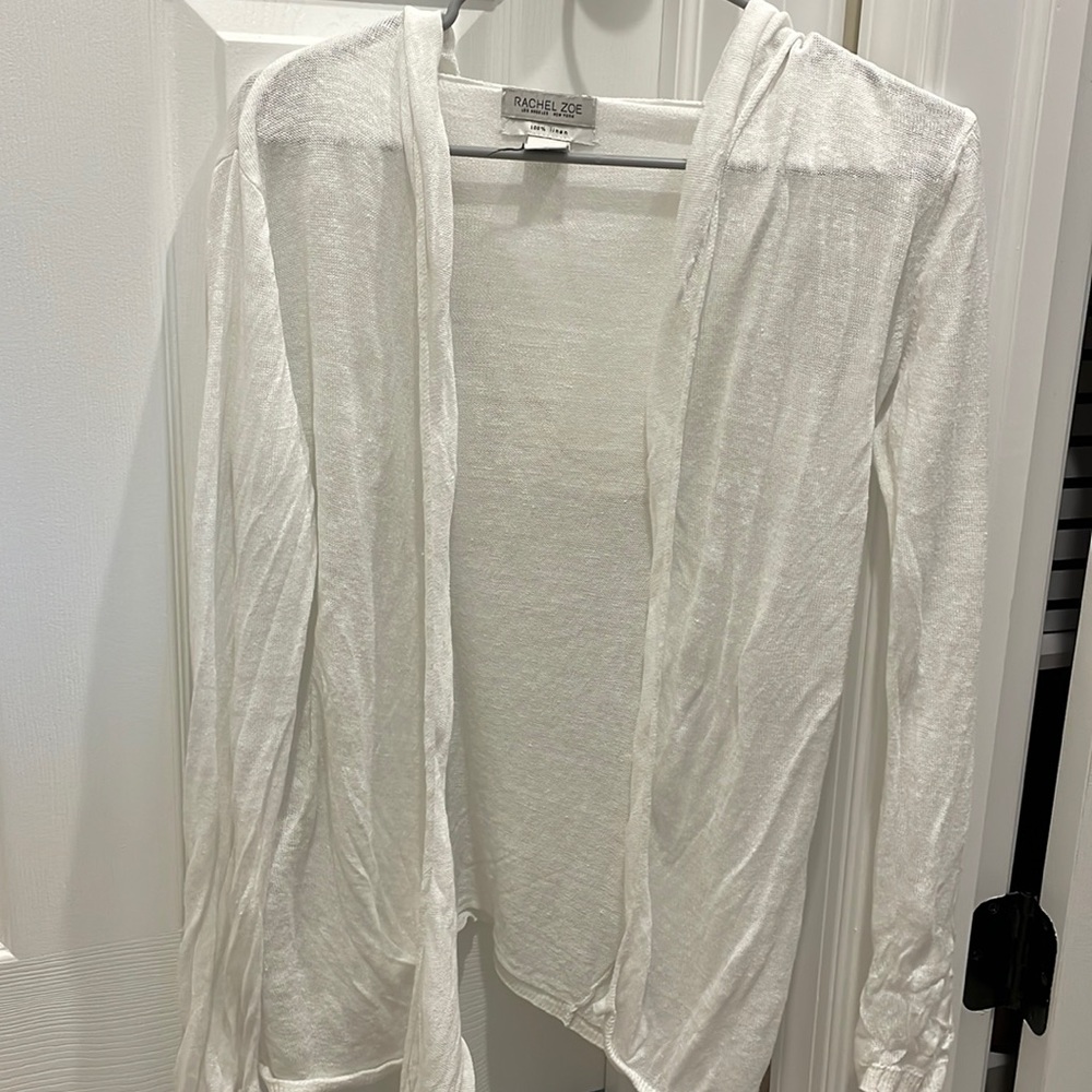 Rachel Zoe White hooded linen cardigan